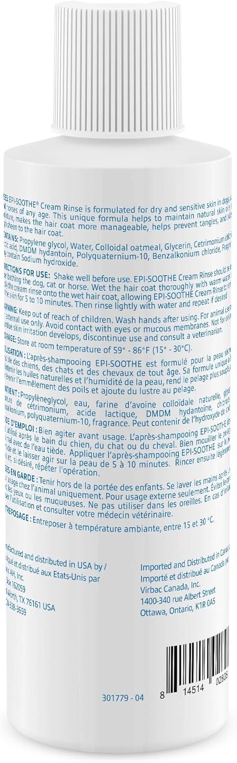 (8 oz) Virbac EPI-SOOTHE Cream Rinse | Pet Conditioner For Dogs, Cats & Horses - For Dry and Sensitive Skin