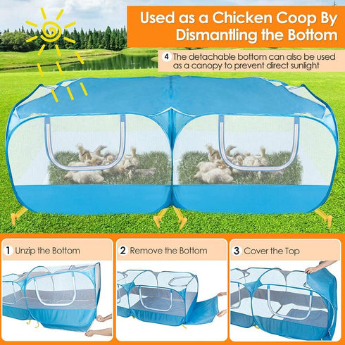 4 Lukovee Small Animals Playpen, Chicken Pen with Escape-Proof Detachable Bottom & Zipper Doors, Breathable Foldable