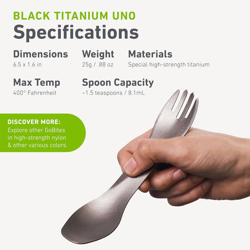 humangear GoBites Uno Travel & Camping Utensils, Portable Multi-Functional Spork, Black Titanium Dining Ware