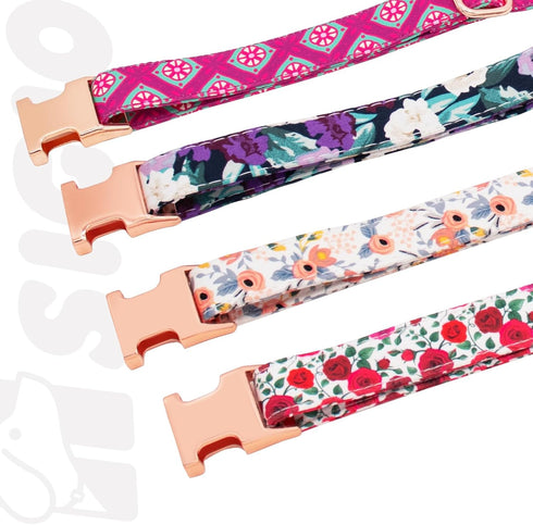 Soft Cotton Dog Collar, Adjustable with Metal Buckle, Orange Floral Pendant for Small Medium Large Dogs (Large)