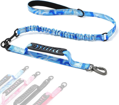 voopet Tactical Bungee Dog Leash, 4 FT Shock Absorbing Heavy Duty Leash for Medium Large Dogs, Smudge Blue