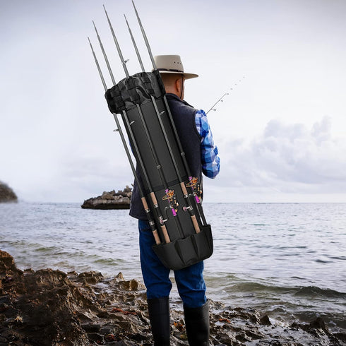 MOSISO Waterproof Fishing Rod Case Bag, Large Capacity Fishing Tackle Gear Organizer with 5 Poles Tackle
