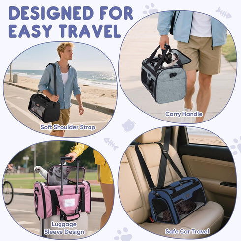 15 Lbs, 17"x11"x11") BALEINE Cat Carrier, Puppy Dog Carrier for Small Medium Pets Up to Soft-Sided Dog Travel Bag