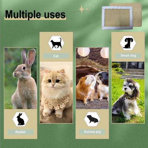 2-Pack 16x12 Inch Rabbit Scratching Pad with Non-Slip Grip, Natural Sisal Bunny Scratch Mat & Chew Toy for Rabbits