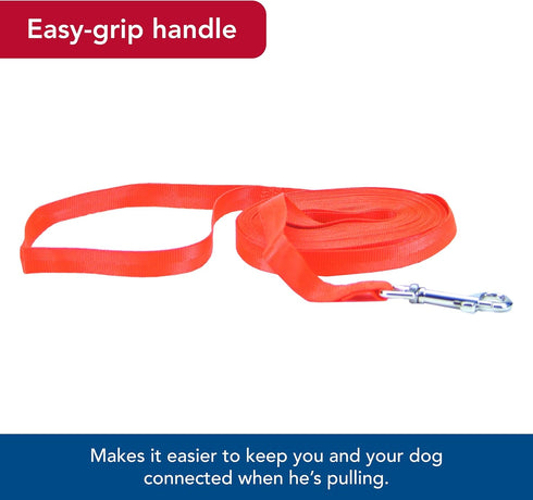 Water & Woods Nylon Dog Check Cord by Coastal Pet, Durable Training Leash, Safety Orange, 5/8" x 25'