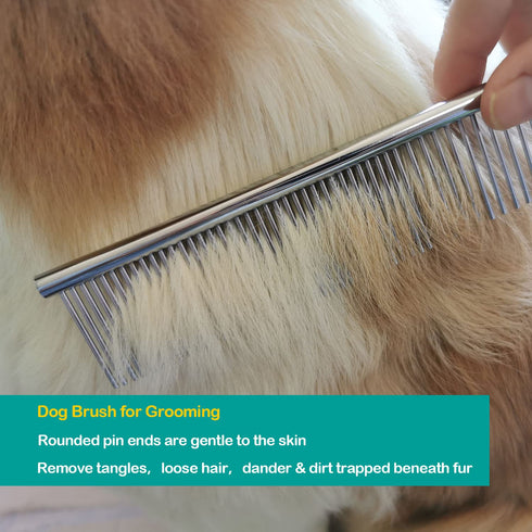 3 Pack Dog Combs for Grooming, Metal Cat Comb with Round Ends, Stainless Steel Pet Grooming Comb