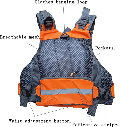 Multifunctional Kayak Life Jackets for Adults, Fishing, Multi Pocket Portable Detachable Clothing with Breathable