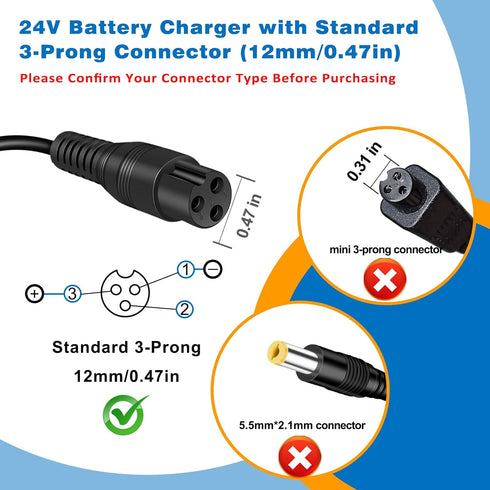 TooAemiS 24V MX350 E100 E125 E150 E175 E200 E200S E300 E300S MX400 3-Prong 24V Charger for Electric Scooter Razor Dirt