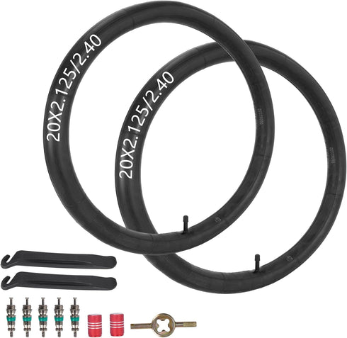 RUTU 20 inch Bike Tube, 20x1.50/1.75/1.95/2.10/2.125/2.40/2.50/3.0/3.5/4.0 with Tire Levers 2 Pack