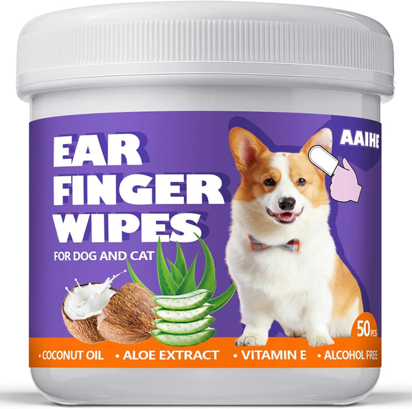 Dog Ear Wipes, Gently Remove Ear Wax & Dirt, All Natural Ingredients, Fresh Coconut Scent - 50 Count