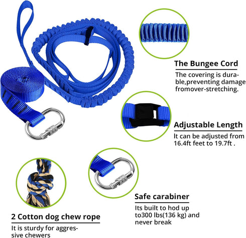 Dog Hanging Bungee Tug Toy - Interactive Tether Tug-of-War for Small to Large Dogs - Outdoor Tree Tugger with Ropes
