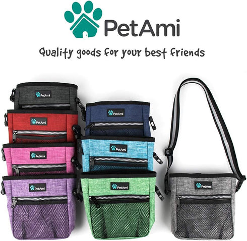 PetAmi Dog Treat Pouch, Training Bag Holder for Kibbles, Poop Bag Dispenser, 3 Ways to Wear (Red)
