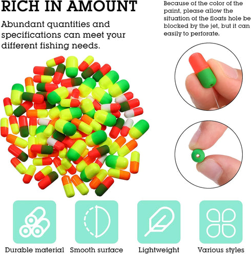 Skylety 100 Pieces Foam Floats - Pompano Fishing Rigs Snell Floats, Fishing Rig Making Kit for Trout, Catfish, Walleye