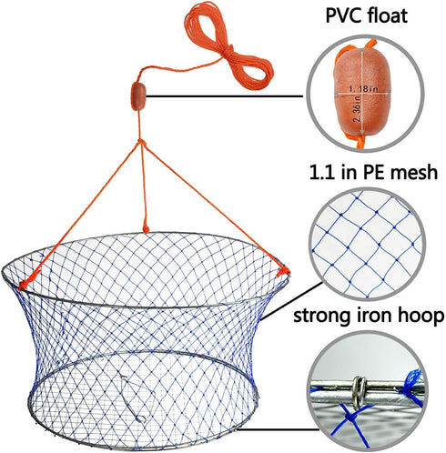 24 20 12 Palmyth Wire Grid Bottom Crab Nets Two Ring Crab Kit with Harness and Bait Clip X X
