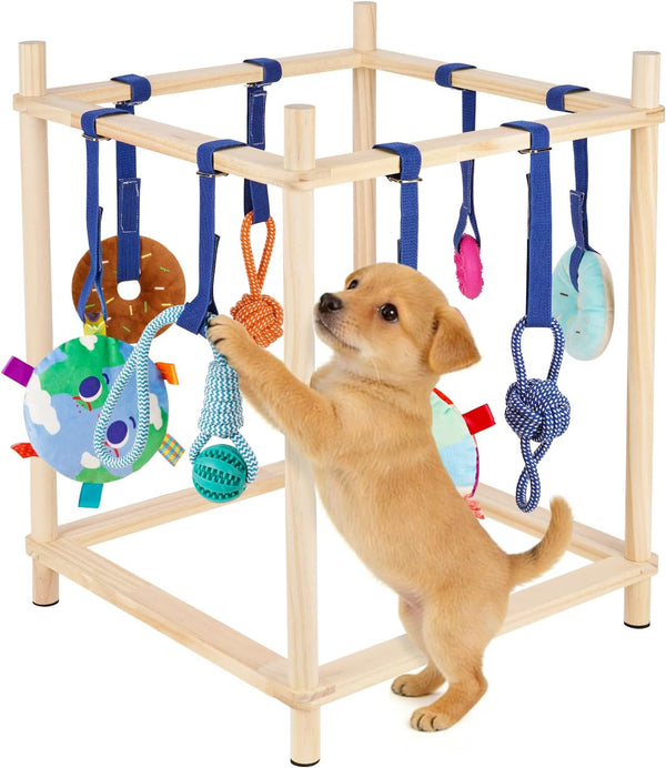 Wooden Puppy Play Gym for Small Dogs, Puppy Jungle Gym with 8