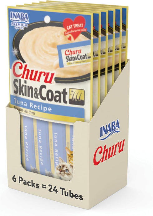 INABA Churu Lickable Purée Natural Cat Treats, 0.5 Ounces Each, 24 Tubes, Tuna Recipe