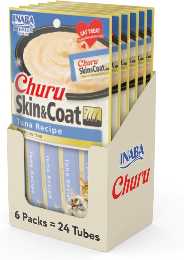 INABA Churu Lickable Purée Natural Cat Treats, 0.5 Ounces Each, 24 Tubes, Tuna Recipe