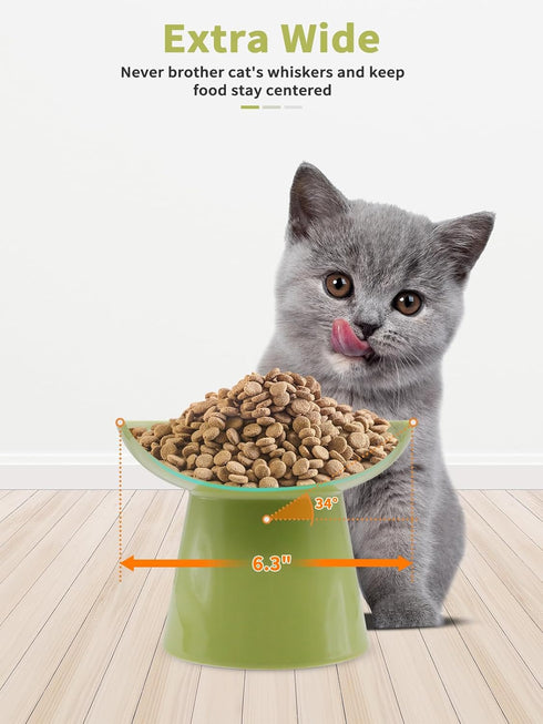 Elevated Cat Food and Water Bowls Set, Extra Wide Raised Ceramic Feeder, Anti-Vomit Whisker-Free Bowl for Cats