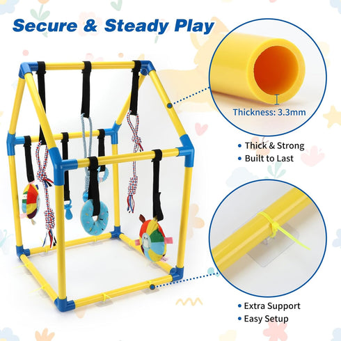 8 Puppy Play Gym with Hanging Toys, Indoor Jungle Gym Toys for Small Dogs with PVC Frame, Interactive Puppy Toy