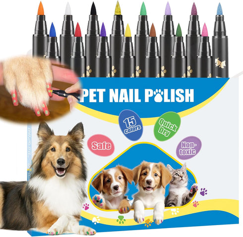 15 Colors Dog Safe Nail Polish Pen - Quick Dry, Pet Nail Polish for Cats/Dogs/Birds/Rabbits, Easy to Apply