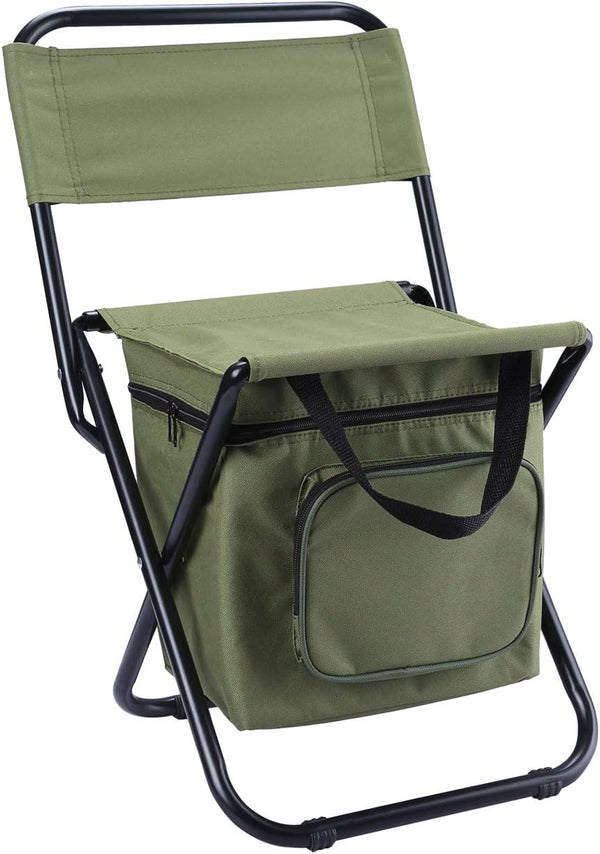 LEADALLWAY Fishing Chair with Cooler Bag Compact Fishing Stool Foldable Small Hunting