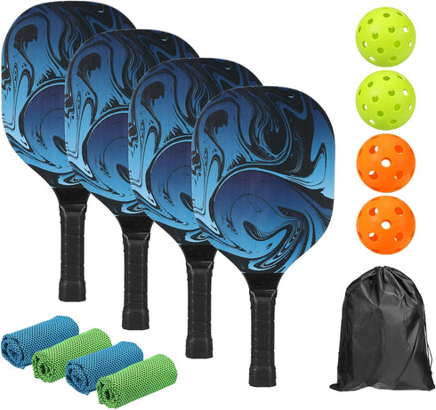 PATIKIL Pickleball Paddles Set of 4 with 4 Premium Wood Rackets, Cushion Grip, Balls, Towels, Carry Bag