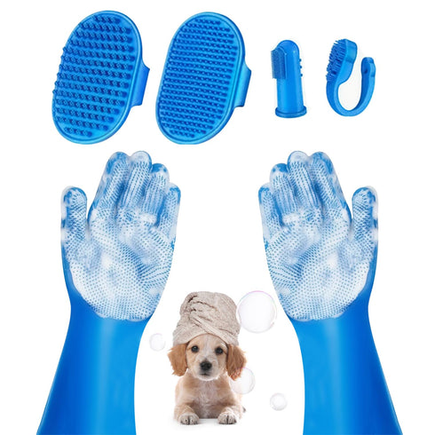 6PCS Pet Grooming Kit for Dogs, Dog Washing Gloves with High-Density Teeth,