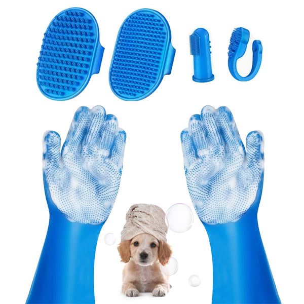 6PCS Pet Grooming Kit for Dogs, Dog Washing Gloves with High-Density Teeth,