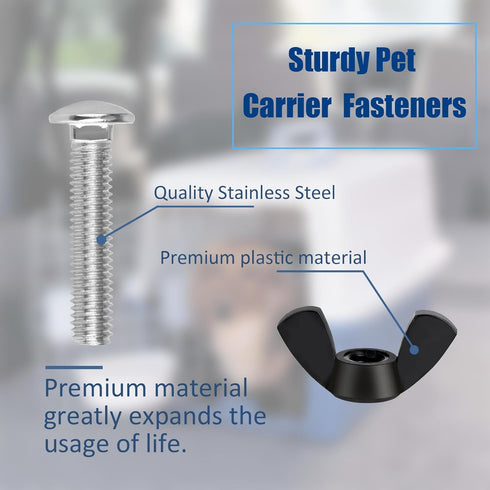 M6 Pet Carrier Fasteners, Kennel Replacement Bolts for Plastic Cat Crate and Dog Crate, 12 Set