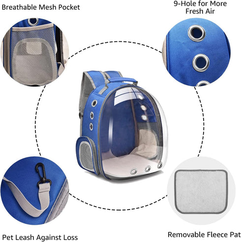 Henkelion Cat Backpack Carrier, Space Capsule for Small Medium Dogs and Cats, Navy Blue Airline Approved