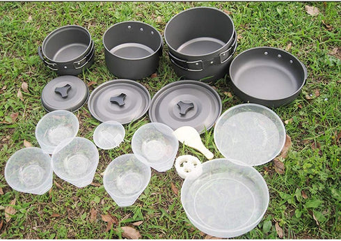 Lightweight 4-5 Person Camping Cookware - 4 Piece Pan Pot Set for Outdoor Activities