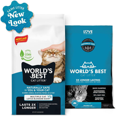 WORLD'S BEST CAT LITTER Multiple Cat Lotus Blossom Scented 32-Pounds, Quick Clumping, Flushable, 99% Dust Free