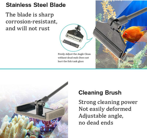 ZRDR Stainless Steel Algae Scraper, Aquarium Cleaning Tool for Glass Tanks, Adjustable Length, Durable