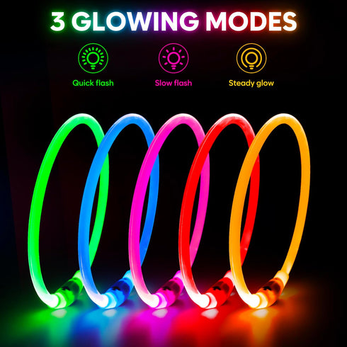 Light Up Dog Collar, Waterproof LED Pet Collar Rechargeable, TPU Cuttable Glow in The Dark for Night Walking (Pink)
