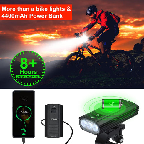 Victagen 5000 Lumens 3LED Bike Lights for Night Riding, USB Rechargeable Headlight, 6 Modes, Front and Back
