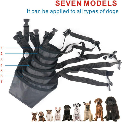 Idepet 7PCS Adjustable Dog Muzzles - Anti-Biting Barking Muzzles for Small, Medium, Large & Extra Dogs