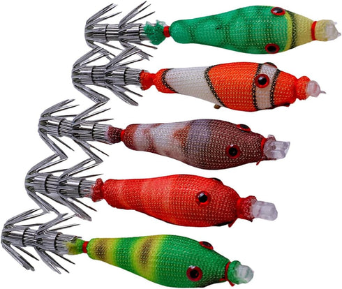 Oxxggkao 5Pcs Squid Jig Lures Blowing Tube, Shrimp-Style, Easy-to-Use Cuttlefish Sleeve Hook Fishing Baits for Anglers