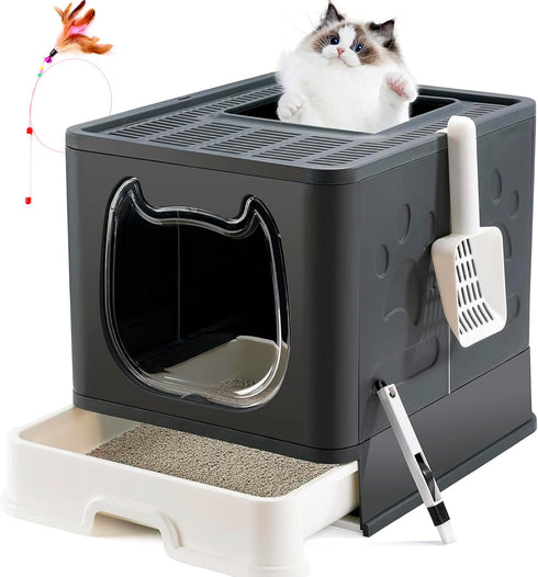 Gefryco Cat Litter Box with Lid, Top Entry Kitten Litter Box with