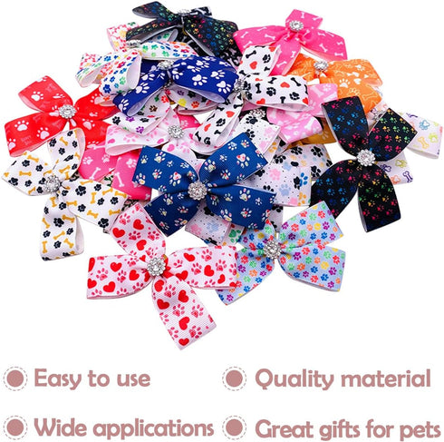 PET SHOW 50Pcs/25Pairs 4" Paw Pattern Big Dog Hair Bows with Alligator Clips for Medium Large Dogs