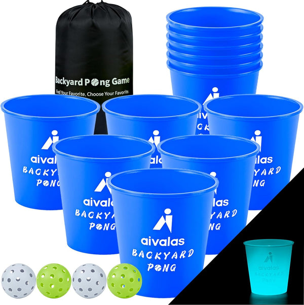 Yard Pong Outdoor/Indoor Games Set: Giant Game for Adults and Family with 12 Buckets, 4 Balls, Carrying Bag