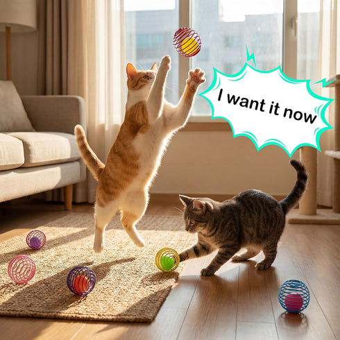 5 Jecery Pcs Cat Spring Balls Toys Stretchable Rolling Balls Colorful Playful Coils Interactive Action Toy Caged Rats