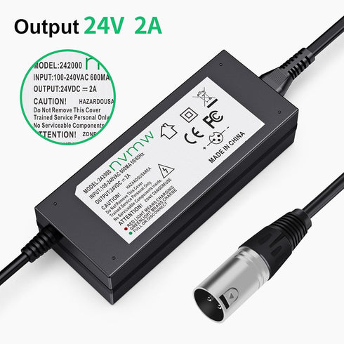 nvmw 24V 2A 3-pin Electric Scooter Battery Charger, Suitable for Go Go Elite Traveler, Pride Mobility, Jazzy Electric