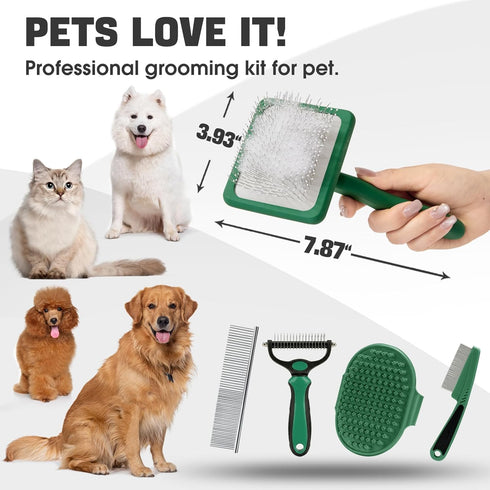 4PCS Bonteck Dog Slicker Brush for Dogs Grooming Kit | Large Dog Brush for Goldendoodles Poodles Doodles | Long Pin