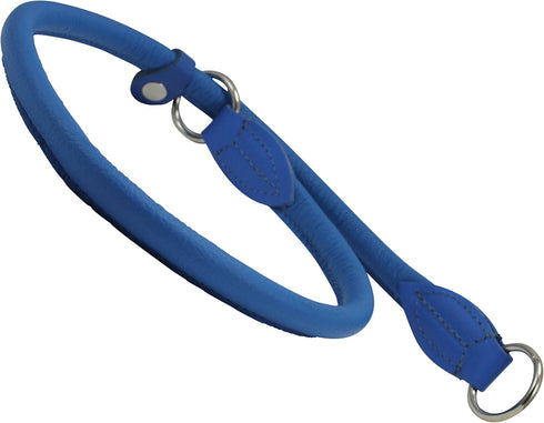 Round Genuine Rolled Leather Choke Dog Collar - Blue (26" Long)