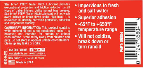 4 OZ (085804) STAR BRITE PTEF Trailer Hitch Lubricant - All-Weather Protection for Trailer Hitches - Rust & Corrosion