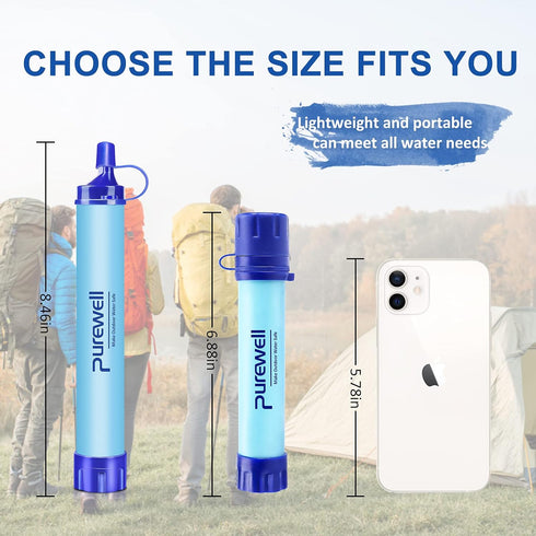 Purewell Personal Water Filter Straw, Emergency Survival Gear Water Purifier for Camping and Hiking