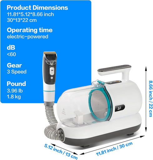 S7 Trimming High-Suction Dog Grooming Vacuum for Small & Medium Dogs, Compact Hair Collection System for Regular