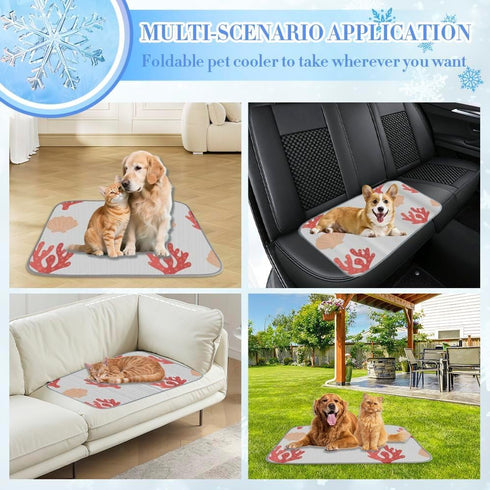 imiBBWQu Summer 27" 22" Cooling Dog Bed Seaweed Red White Dog Outdoor Mat Washable Ice Pad Bed Mat Thin Non-Slip