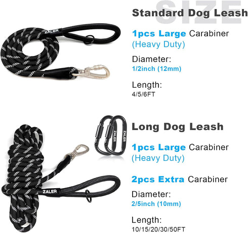 Long Dog Leash - 50 feet to 10ft Heavy Duty Reflective Check Cord Recall Leash for Training, Playing, Camping, or