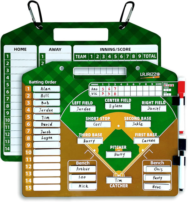 Magnetic Baseball Lineup Board - Baseball Lineup Cards for Dugout, Clipboard for Coaches, Softball Marker Boards (Brown)
